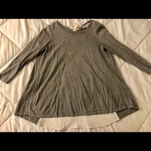Loft Mixed Fabric Grey and Cream Flowy Blouse